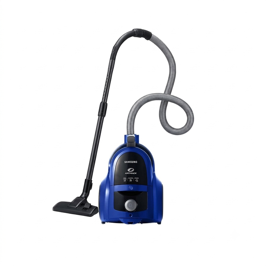 Compact Blue Canister Vacuum Cleaner with Multi-Surface Floor Nozzle
