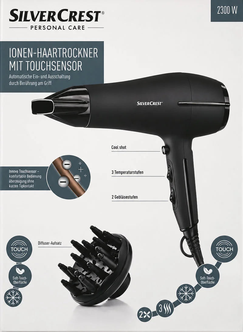 Professional Ionic Hair Dryer with Diffuser & Styling Nozzle